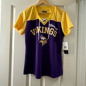 NFL Team Apparel Minnesota Vikings Women's Purple Lace-Up V-Neck Jersey T-Shirt